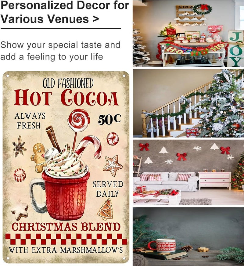 Joyline Vintage Christmas Decor Gifts Rustic Old Fashioned Hot Cocoa Christmas Blend with Extra Maeshmallows Tin Sign for Home Farmhouse Kicthen Cafe Bar Wall Decor 8 x 12 inches (3240) - Image 3